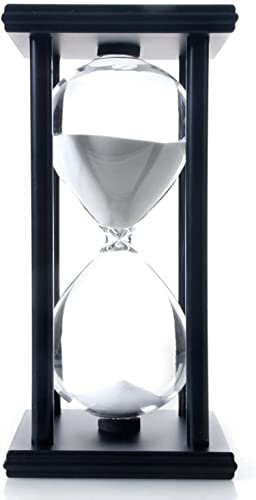 JIEHET Sablier de 30 Minutes avec Décoration pour Enfants - Horloge en Bois pour Chambre, Anniversaire, Thé, Table Basse, Bibliothèque, Jeu d'École (Sable Blanc)