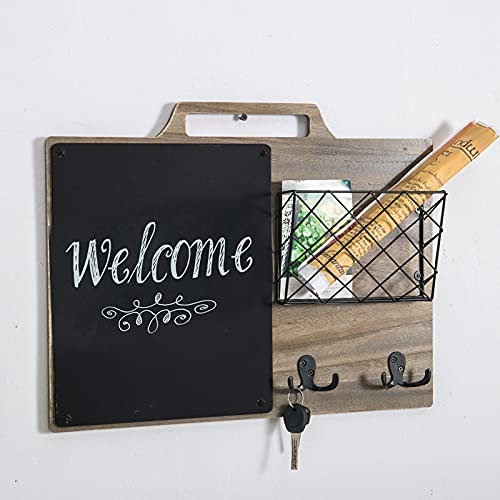 WIQUYBML Wandaufbewahrung mit Tafel, Wandorganizer mit Haken, rustikaler Schlüssel- und Briefhalter aus Holz für die Wand, Dekorationsregal für Eingangsbereich, Mudroom, Flur, Büro