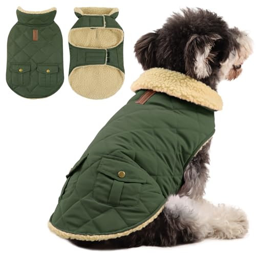 Queenmore Hundemantel Winter Mittelgroße Hunde Warme Wintermantel Hund Fleece Hundejacke Wasserdicht Quilten Hundebekleidung Hundepullover Für Greyhound Dackel Bulldogge Beagle Pitbull, Grün, M