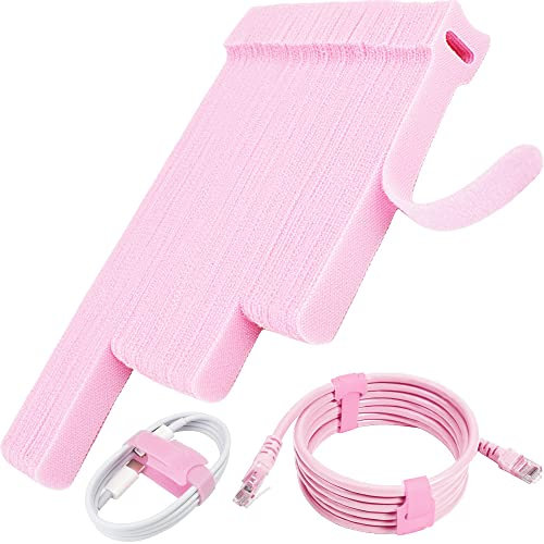 NAYZWOK Reusable Cable Ties Set - Hook and Loop Multiple Sizes - Pink Cable Ties