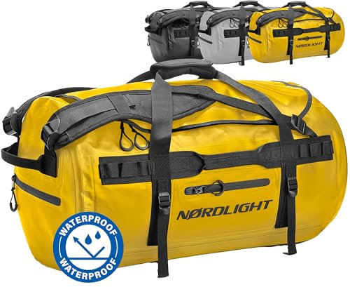 Wasserfeste Reisetasche Duffle Bag 60L - mit Rucksackfunktion (Gelb) | Praktische Außen- und Innentaschen | Dry Bag, Sporttasche, Rucksack