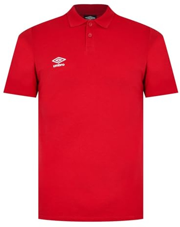 Umbro Men's Essential Short-Sleeved Polo Shirt XL Vermillion/White Stacked Logo Ribbed Collar