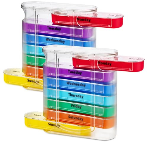 MEDca Weekly Pill Organizer, Four Times-a-Day, Pack of 2 Dispensers with Stackable AM/PM Compartments