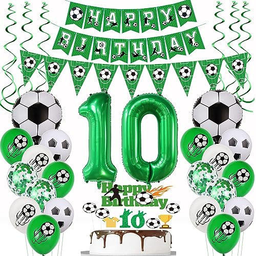 10 Jahr Fußball Geburtstag Deko,Fußball 10 Geburtstag Deko,Fussball Luftballon ,10 Ballon Grün, 10. Fußball Tortendeko,10.Geburtstagsdeko Fußball Torten Topper
