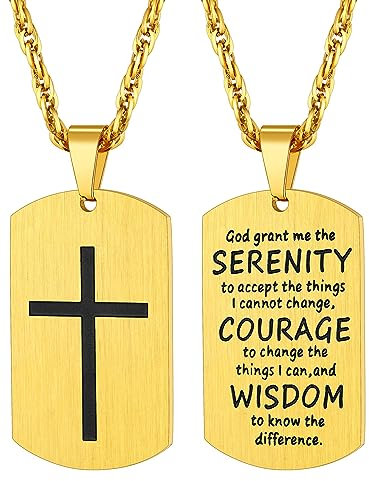 Richsteel Placas de Acero Collar con Cruz Oro Enchapado, Colgante Niño Crucifijo