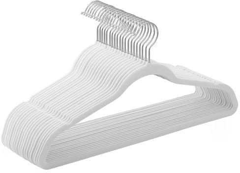 SONGMICS Grucce Appendiabiti in Velluto, 20 Pezzi, Salvaspazio e Antiscivolo, Gancio Girevole a 360°, Spesso 0,6 cm, Largo 41,5 cm, Cappotti Pantaloni, Bianco Nuvola e Argento CRF026W20