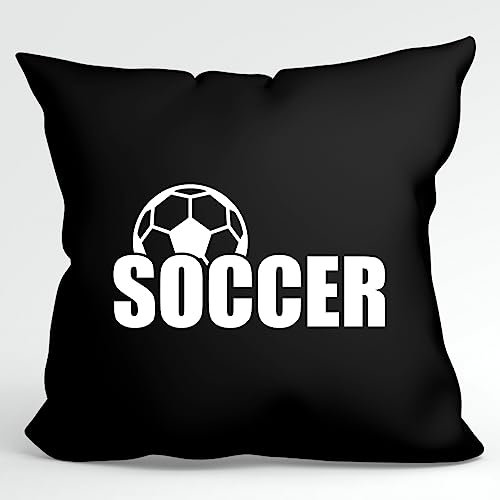 Huuraa Kissen Soccer Ball Deko Kissenbezug 40x40cm Black mit Motiv für alle Fussball Fans Geschenk Idee für Freunde und Familie