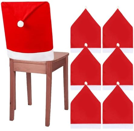 Octonyluck Weihnachtsstuhlbezüge Stuhlhussen Weihnachten, 6er Set Weihnachtsdeko Stuhl Bezüge, Weihnachten Stuhlhussen, Nikolausmütze Stuhlabdeckung für Weihnachtstisch Dekoration