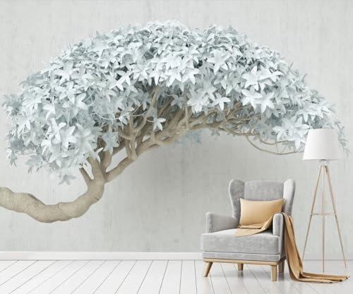 Papier Peint Panoramique 3D Soie, 500 x 280 cm Un Grand Arbre Bleu Grandes Murales Plantes, Moderne Minimaliste pour Salon, Adulte Chambre d'enfants Décoration