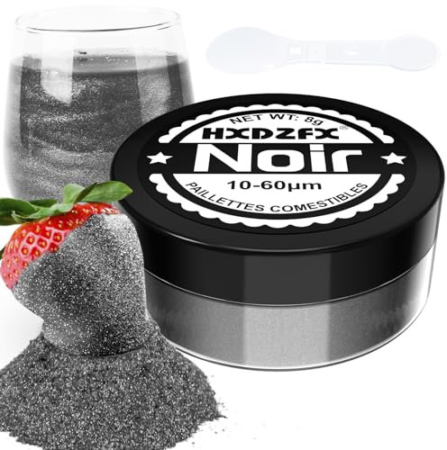 Paillettes Comestibles - 8g Noir Colorant Alimentaire Poudre, Paillettes Alimentaires pour Boissons, Gâteaux, Chocolats, Muffins, Vodka, Cocktail, Crème