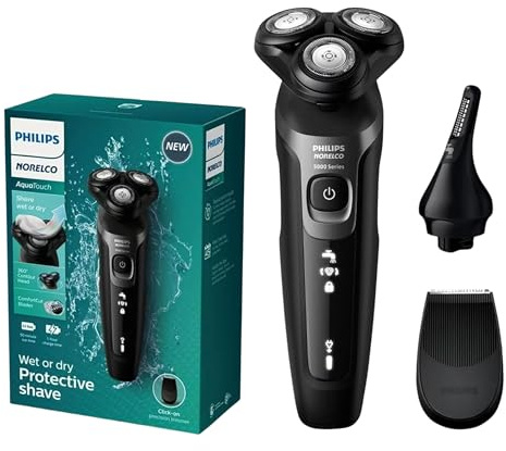 Philips Electric Shavers for Men, Rechargeable AquaTouch Mens Electric Shaver Wet and Dry with Comfort Cut Blades and Click-on Precision Trimmer, Cordless Electric Razors with 5D Flex Head