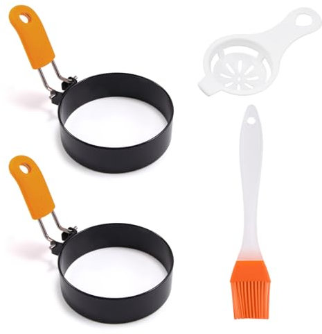 UEPOA Spiegeleiform 2 Stück Spiegeleierformen für die Pfanne mit Klappgriffen ölbürste Antihaft Pancake Form Spiegeleier Edelstahl für Spiegeleier Sandwiches Hackbraten