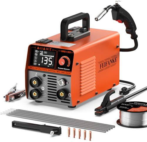 FEIFANKE 135A Flux Core MIG Saldatore 110V 3-IN-1 MIG/ARC/Lift TIG Saldatrice IGBT DC Inverter Saldatrice senza gas Saldatrice sinergia con 1 lb Filo di saldatura e torcia MIG