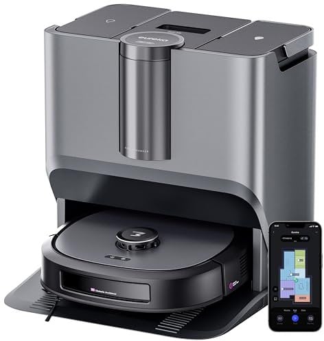 Eureka J20 Robot Aspirapolvere Lavapavimenti con Mappatura, del Mocio Cingolato 8000Pa, Rilevamento Ostacoli 3D, Autopulente Stazione 45°C Asciugatura Aria Calda, 6000mAh,Controllo Vocale/Google/Alexa