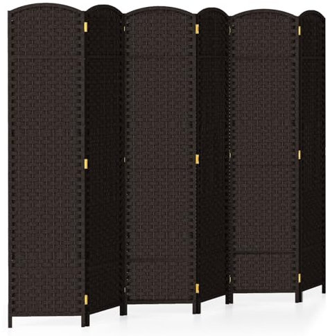 COSTWAY 6 Panel Folding Room Divider, Hand-Woven Wicker Freestanding Wall Privacy Screen Protector, Solid Wood Frame Paravent Partition Separator for Bedroom Living Room Office, 240x170cm (Brown)