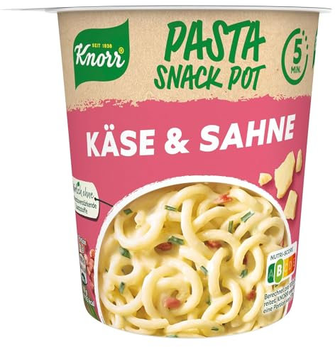 Käse & Sahne - Boullette de pâtes Compatible avec Knorr au fromage et à la crème, délicieuses nouilles instantanées prêtes en seulement 5 minutes - Compatible avec Knorr Pasta Snack Pot - 71g