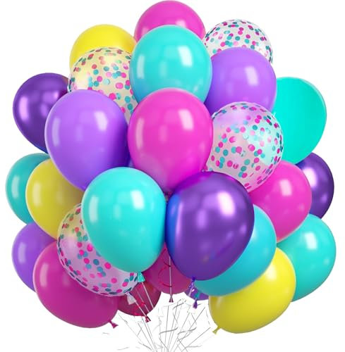 YOUYIKE 60 Stück Lila Blau Rose Rot Gelb Ballons, 12 Zoll Latex Luftballons, Metallic Konfetti Glitzer Luftballons für Kinder und Erwachsene Geburtstag, party, Graduierung, Ostern Deko
