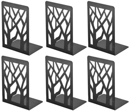 Wenrecu Book Ends, Heavy Duty Holder for Shelves, Metal Bookend for Office and School, Decorative Tree Unique Design Stopper for Gift, Binder and Dividers (6)