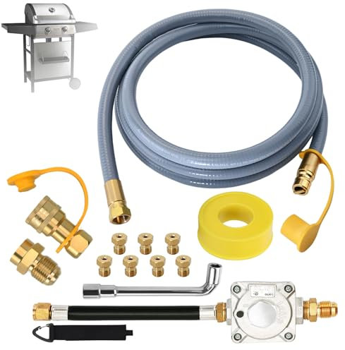 GHAKUTB Fits for Weber Propane to Natural Gas Conversion Kit,15FT Propane to Natural Gas Conversion Kit for Weber Genesis,Genesis II,Spirit II Grills,Regulator&Brass Nozzles in Four Different