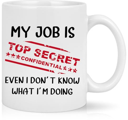 Joymaking Coffee Mug Funny Mugs for Men Women Colleagues - My Job is Top Secret Even I Don't Know What I'm Doing Funny Mug for Work Colleagues, 12Oz Pink
