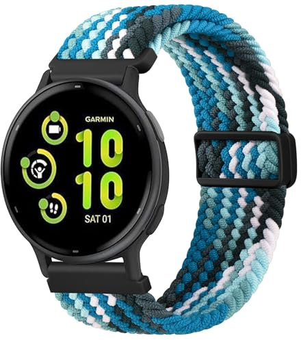 Oumida Elastisches Nylon Armband für Garmin Vivoactive 5 Armband/Vivoactive 3 Music, Garmin Venu Sq/Venu Sq 2/ Venu Sq 2 Music/Venu 2 Plus Armbänder, Geflochtenes Uhrenarmband mit Magnetschnalle