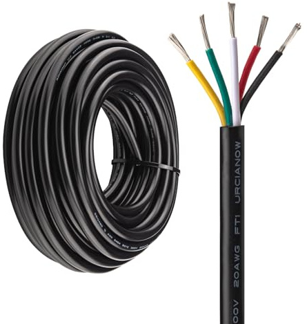 URCIANOW 20AWG 5 Core 0.5mm Cable 10M UL2464 Low Voltage | 5 Core Tinned Copper Wire, 20 Gauge Stranded, for Automotive Lighting, Garden Lights Low Voltage Devices, Durable PVC Jacket