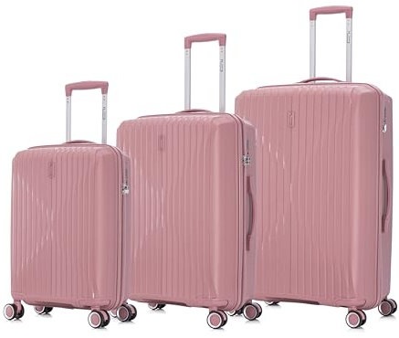 CELIMS - Set de 3 Valise Cabine + Moyenne + Grande en Polypropylène | Modele 2025 | Taille 55+65+75cm | Serrure TSA | 8 roulettes 360 | Rose