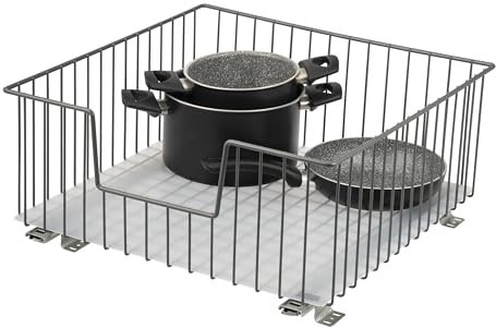 bremermann Schrank-Korbauszug 50 cm Breite mit Einlegeboden, Küchenschublade zum Nachrüsten, Vollauszug mit Teleskop-Schienen, ideal für Küche, Bad & Schlafzimmer, aus Metall (Grau)