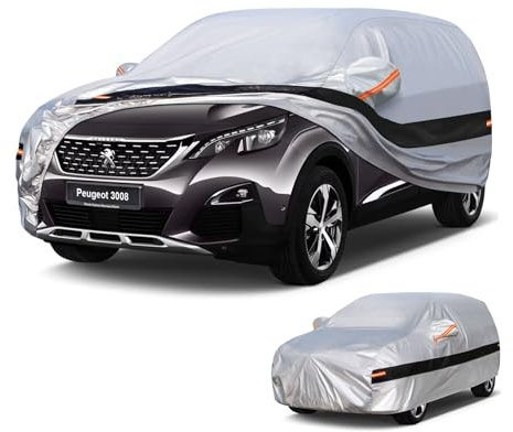 Holthly Autoabdeckung SUV Passend für Peugeot 3008(2009-2025) 10 Schichten Vollgarage Auto Abdeckplane 100% Wasserdicht Autoplane Outdoor Autogarage Wasser und Staubschutz,Wind,Regen und UV Schutz.
