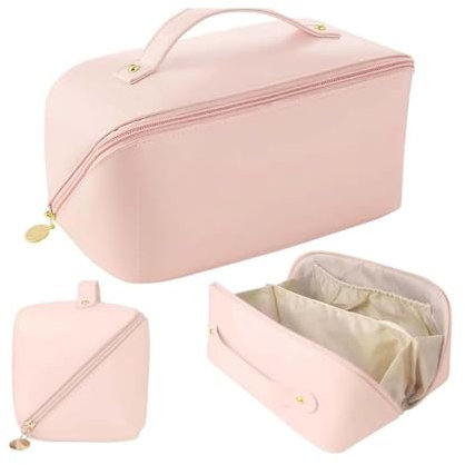 Trousse Trucchi Donna Borsa per Cosmetici 23.5x10.5x11cm Rosa Borsa Cosmetica da Donna in Morbida Pelle pu Cosmetica, Borse da Toilette Impermeabile Portatile,Perfetto per Viaggio/All'Aperto