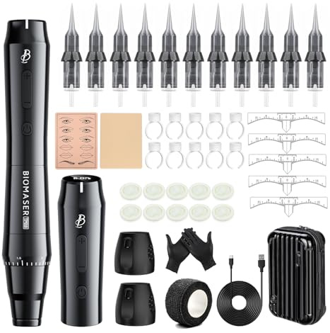 Biomaser Wireless Semi Permanent Makeup Machine Stylo rotatif | 2 piles 1000 mAh 10 pièces Cartouches Aiguilles pour débutants et artistes