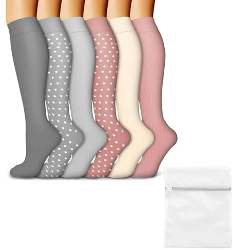 Culinavog 6 Pares Medias de Compresión, Calcetines de Presión, Antideslizantes, Transpirables Compression Socks Medias Graduadas de Soporte para Running Correr Viajes con Bolsa de Lavandería