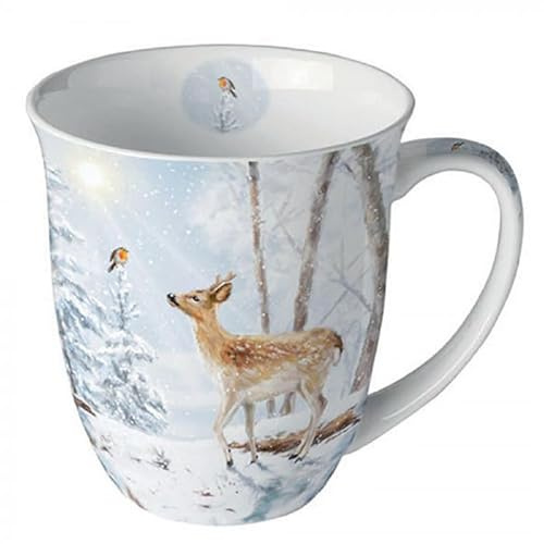 Tasse Kaffeetasse Teetasse Becher Mug 0,4 l Fine Bone China Porzellantasse Weihnachten Advent (Hirsche im Wald)