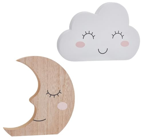 FINGERINSPIRE 2 Stück Holzmond Tischdekoration 2 Stile MDF Platten Wanddekorationen Schlafender Holzmond Tischdekoration Schlafende Holzwolken Dekoration Kinderzimmer Jungen Mädchenzimmer Dekoration