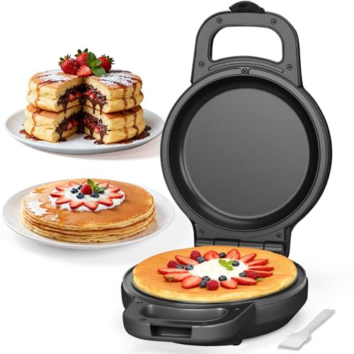 SugarWhisk 6.5 Inch Flip Pancake Maker, Electric Pancake Maker Machine, Nonstick Ceramic Crepe Pan for Pancakes, Omelette, Crepe & Quesadilla, Frittata Pan, Fluffy Pancake Griddle, Graphite