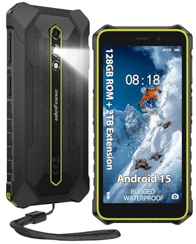 Ulefone RugKing 2 Pro Rugged Smartphone, 128GB/2TB TF, Android 15 Armor Phone, 5.45 Tough Screen, IP68 Waterproof Outdoor SIM Free Mobile Phones Unlocked, 4G 3-Card Slot, Dock Charging, NFC, Green