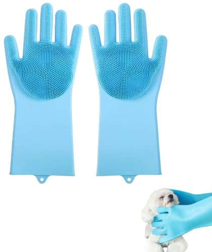 TONGZHIY Dog Washing Gloves, Silicone Cleaning Multifunction Anti-Slip Massaging Gloves for Dogs and Cats, Bathing, Deshedding and Massaging Cleaning Glove Multifunction for Pet(Blue)