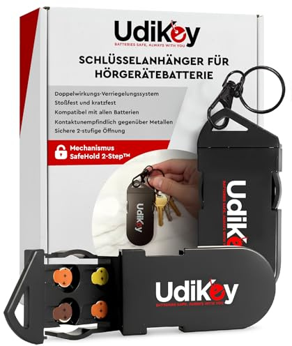 Schlüsselanhänger Batteriebox für Hörgeräte Größe 10 13 312 – UdiKey 6 Fächer – Stoßfest Kompakt – Ideal für Arbeit Spaziergänge und Reisen
