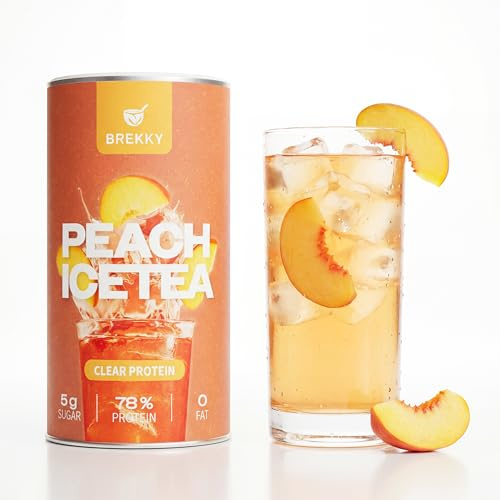 BREKKY Peach Ice Tea - Vegan - Clear Protein - High Protein Eiweiß Shake | Veganes Clear Protein mit Pfirsich-Eistee-Geschmack. Hoher Proteingehalt. Erfrischend wie ein Eistee. Vegan.