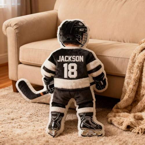 Drawelry Personalisierte Jersey Zierkissen mit Name Nummer Gedruckt Kopfkissen Ballsport Muster Sofa Bett Auto Deko Kissen Geburtstag Geschenk für Familie Freunde Kinder Athlet (Hockey-A)