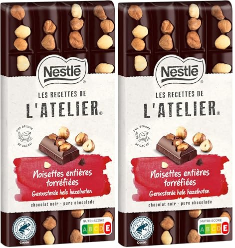 Nestlé Les Recettes de L'Atelier - Tablette Chocolat Noir Noisettes entières torréfiées - 170g (Lot de 2)