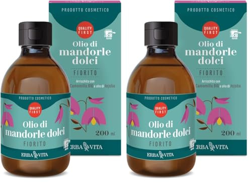 ERBA VITA Olio di mandorle dolci Fiorito arricchito con estratto di camomilla emolliente e lenitivo per la pelle (Confezione da 2)