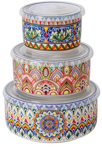 Henten Home Suppenschüssel Set 3er, Salatschüssel/Keramikschüssel mit Deckel - 330ml / 600ml / 950ml, Suppenschalen, Müslischale für Mittagessen, Picknick, Küche, Servierschalen