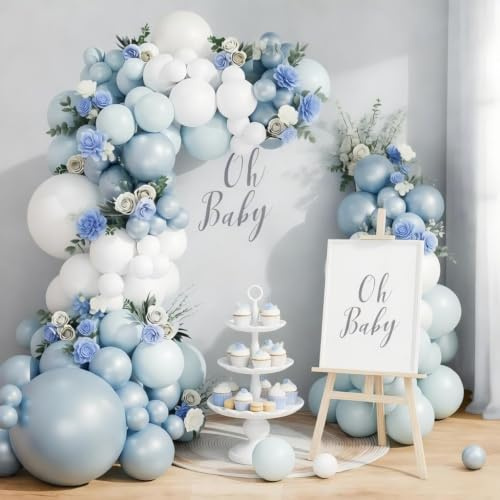 Luftballon Girlande Blau Weiß, 115 Ballongirlande Blau Weiße Retro mit Staubig Blaue Luftballons Blau Weiss Ballons fur Luftballons Geburtstag Deko, Birthday Decorations Boy Babyparty Deko Junge Taufe