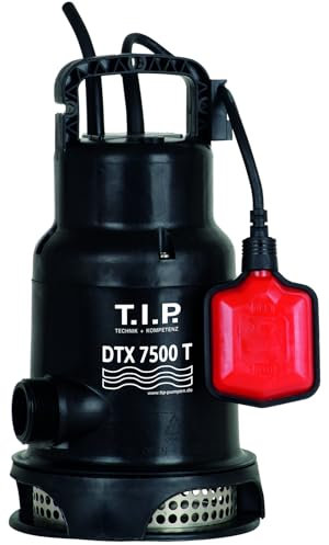 T.I.P. Schmutzwasser Tauchpumpe für Fischbesatz (7.500 l/h Fördermenge, 6 m Förderhöhe, 0,6 bar Druck, 320W, 22mm Korngröße, Dauerbetrieb, VORTEX Laufrad, Inkl. Schutzgitter, Träger) DTX 7500 T, 30258