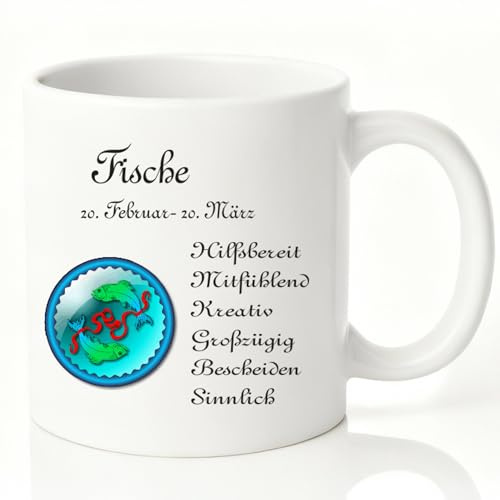 Kaffee Tasse Sternzeichen Fische Geschenk Weihnachten Geburtstag Familie Fun
