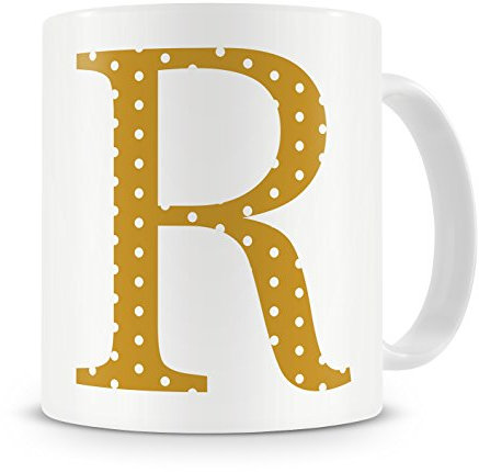 givagift Letter “R” Mug – Letter R Mug, R Letter Mug, R Mug – Mug Gift/Present – Polka Dot Style – Modern/Cool/Trendy Style Mug (Gold)