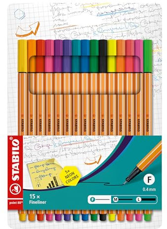 STABILO - Fineliner - point 88-15er Pack - 15 Farben inkl. 5 Neonfarben