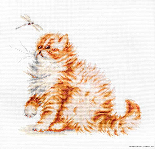 LUCAS-S Kitten with A Dragonfly Counted Cross Stitch Kit, Pack of 1