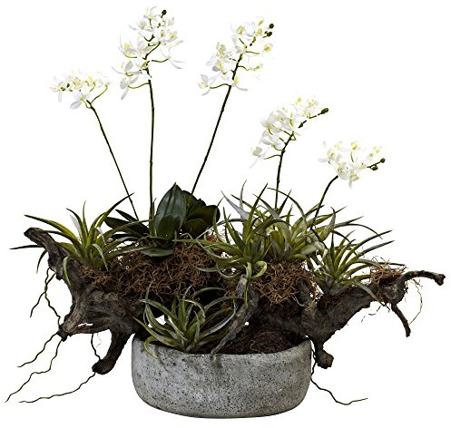 Nearly Natural 20 in Artificial Orchid Succulent Floral Garden Room Decor
